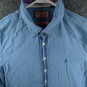 Thomas Pink Long Sleeve Button Up Shirt Men Check Slim Casual Medium Adult Soft